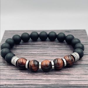 RedTigerEyesBlackAgate(matte)strength bracelet